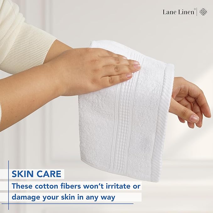 LANE LINEN 6 PC Wash Cloths Bathroom Set -100% Cotton Highly Absorbent