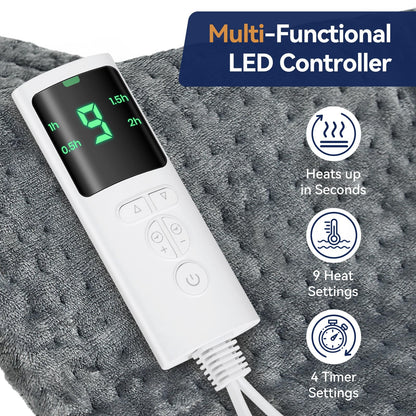 Extra Large Heating Pad for Back Pain Relief, 33"x17" Electric Heat Pad for Neck, Shoulders, Cramps, Menstrual Pain, 9 Heat Settings & 4 Auto-Off Timers, Soft Machine Wash Fabric, Gifts for Lover Gray