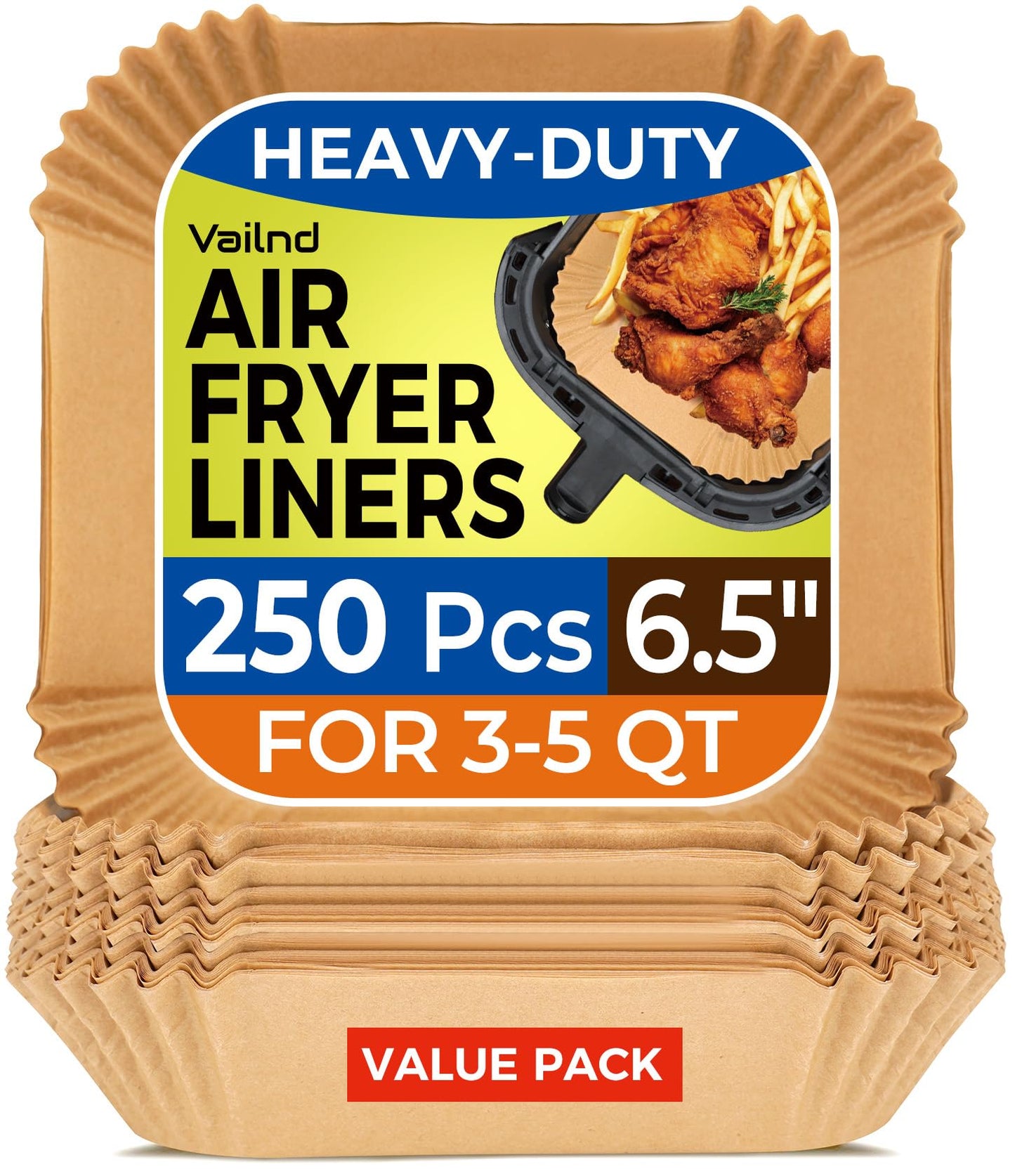 Air Fryer Paper Liners, 125Pcs Parchment Paper, Air Fryer Liners Disposable for Microwave, Non-Stick Air Fryer Liner Square Free of Bleach (8IN)