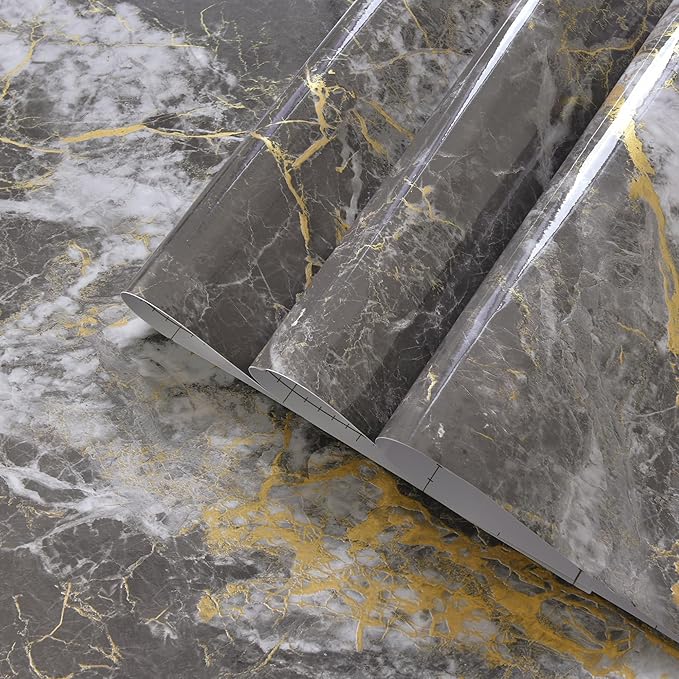 BAYYA Dark Grey/Gold Marble Contact Paper