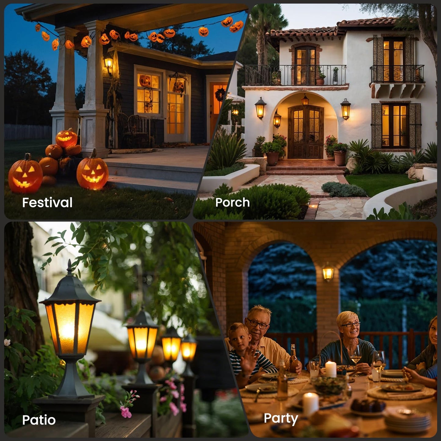 Vicstone Upgraded Dusk to Dawn LED Flame Light Bulbs Outdoor, 4 Modes Flickering Light Bulbs with Upside Down Effect, E26 Fire Bulb for Halloween Christmas Party Patio Porch Home Indoor Decorations, 2