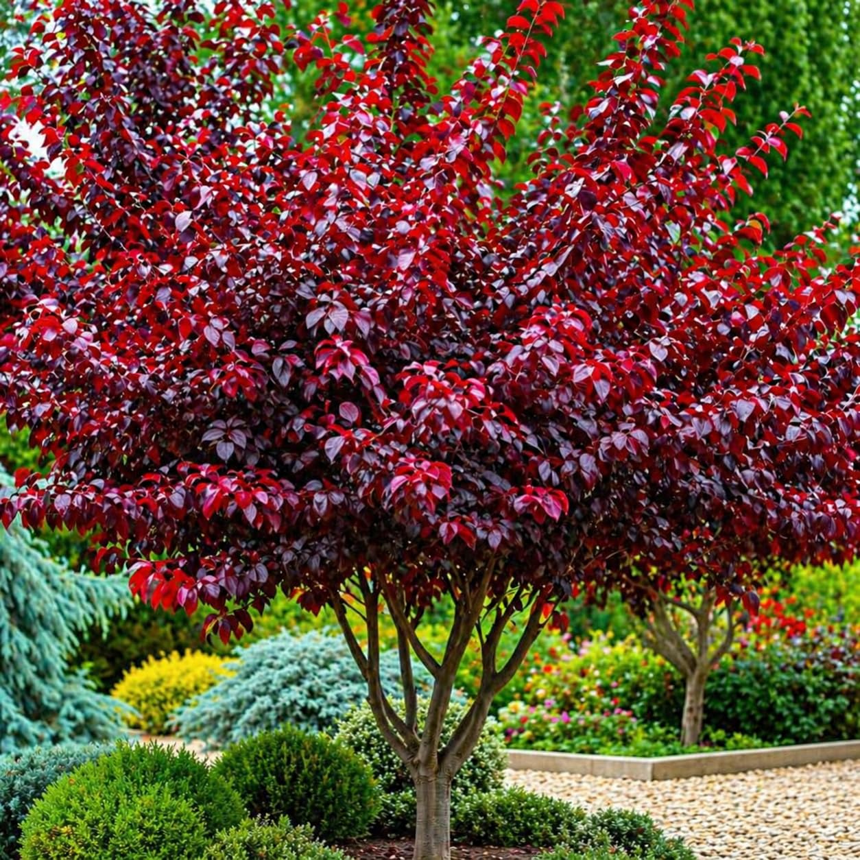 2 Purple Leaf Sand Cherry Trees/Shrubs - 2-3 Foot Tall Live Plants - Purpleleaf Cistena Plum Bushes - Prunus x cistena - (2 Pack)