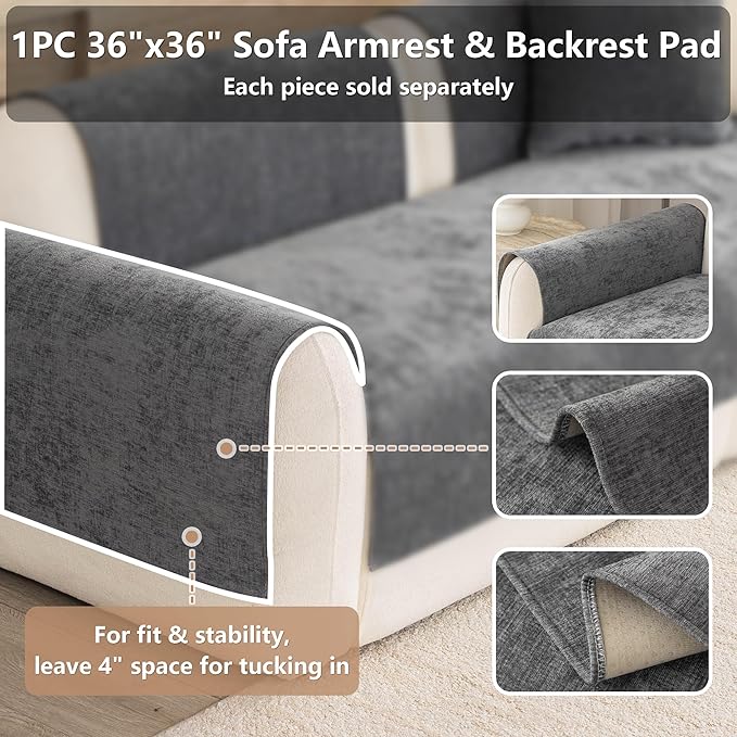 Premium Chenille Sofa Cushion Covers，Upgraded Anti-Slip Sectional Couch