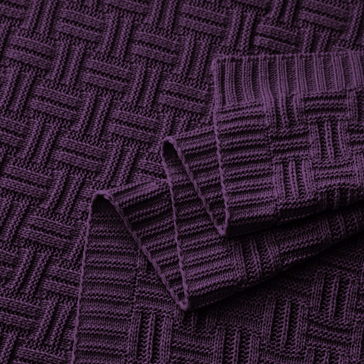 Aormenzy 60x80 Cozy Acrylic Cable Knit Blanket for Couch, Sofa, Bed - Dark Purple