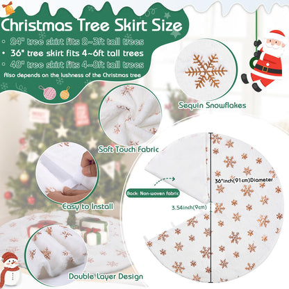 White Tree Skirt Faux Fur Rose Gold Sequin Tree Skirts Small Christmas Tree Skirt Decoration 36inch Double Layers Tree Covers Shiny Tree Floor Mats Fireplace Tree Skirts Fluffy Tree Skirt