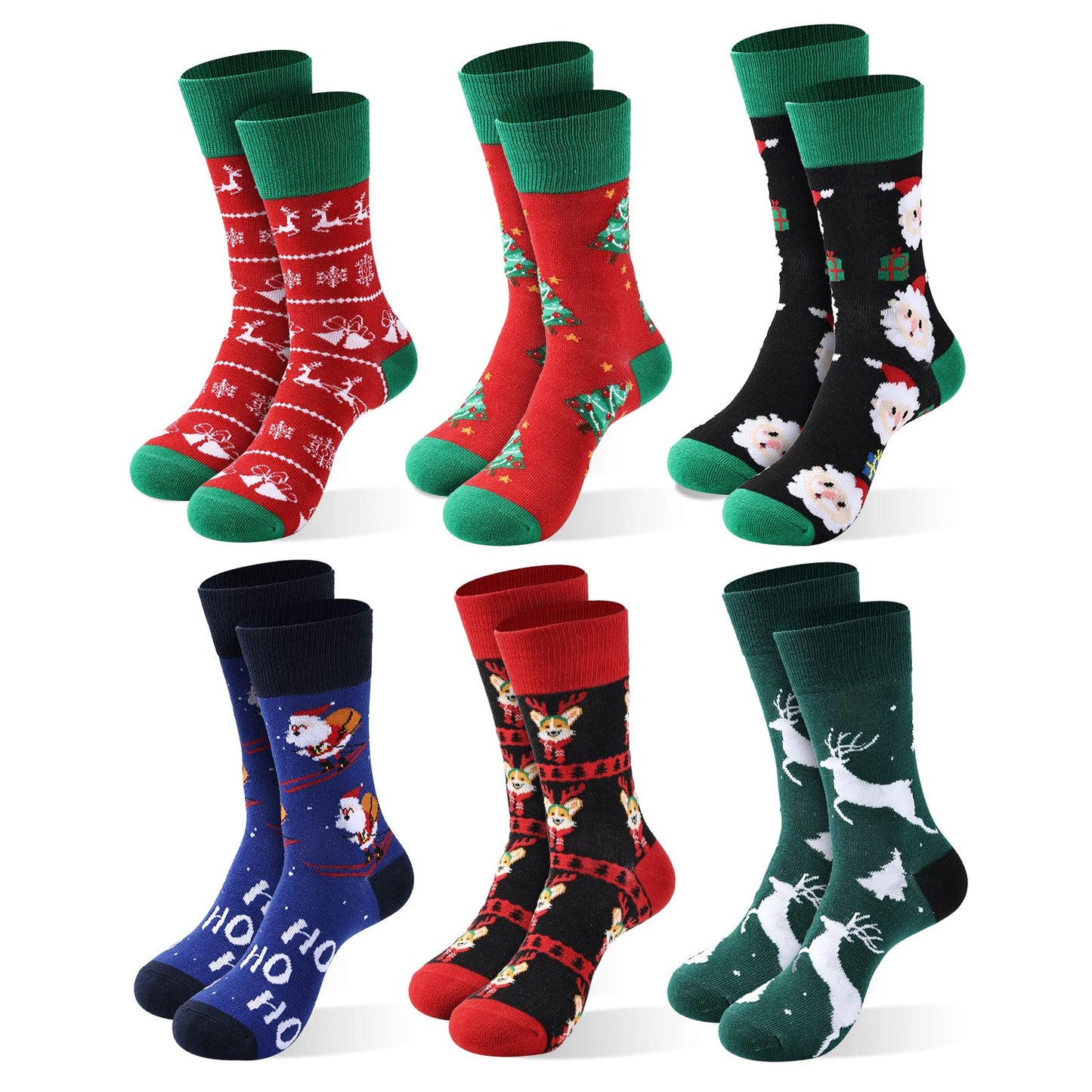 Moonlight Manor 6 Pairs Christmas Socks for Women,Xmas Crew Socks Holiday Gift Novelty Socks US Size 6-13