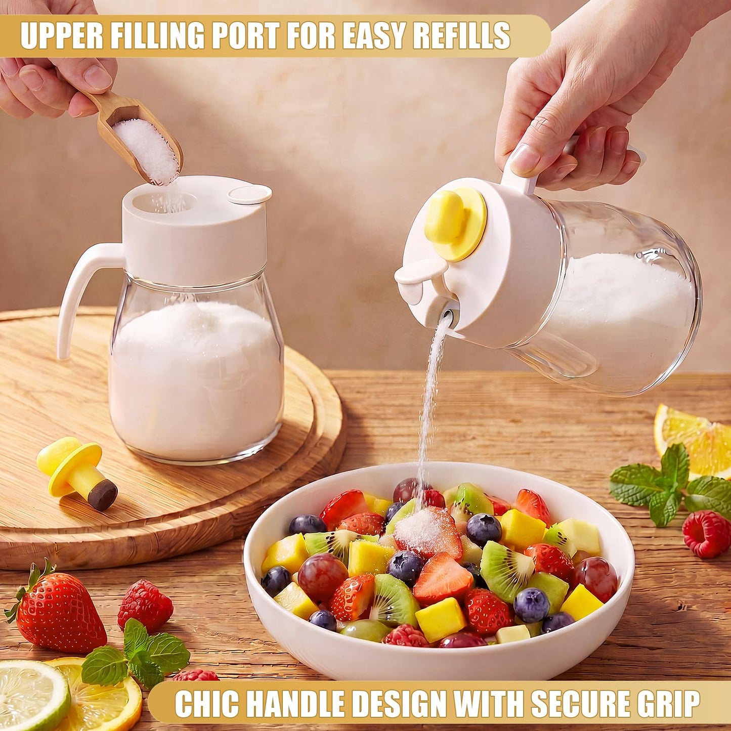 LemonRoad 30 oz Large Glass Sugar Dispenser with Pour Spout for Sugar, Coffee, Top Filling Port Design for Easy Refill, Large Capacity Sugars Container Glass Jars for Salt Kitchen Baking