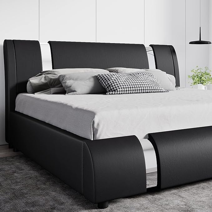 SHA CERLIN Modern Faux Leather Queen Bed Frame