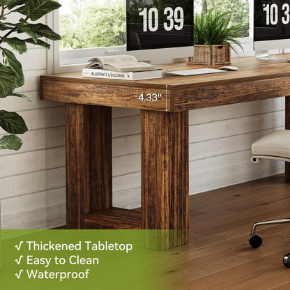 LITTLE TREE Computer Desk for 2 People, 86.6In Extra Long Two Person Desk, Rectangle Double Office Executive Desk, Simple Style Large Business Workstation for Home Office, Rustic Brown