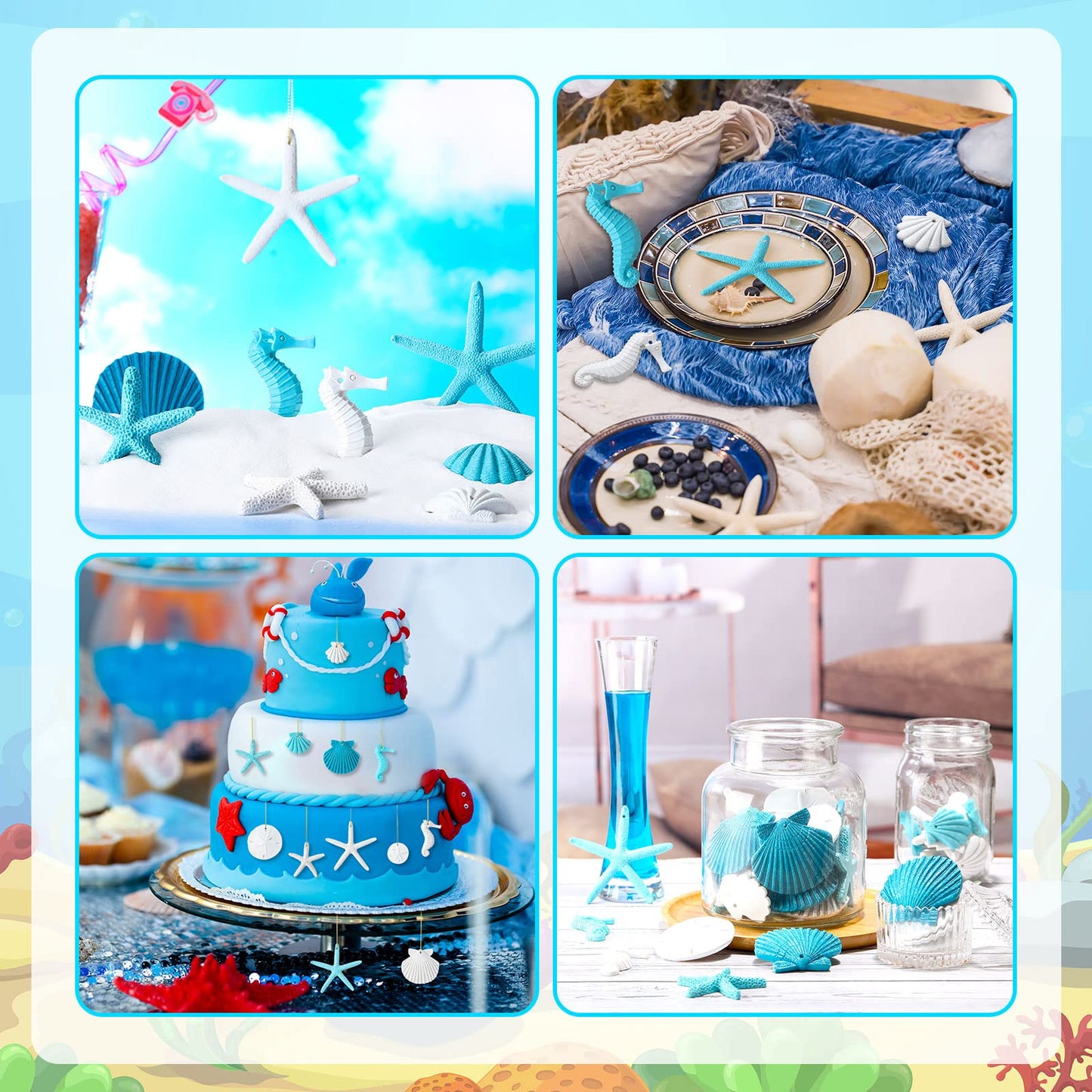 Jetec 26 Pcs Beach Ocean Themed Summer Ornaments Bulk Resin Starfish Seashell Decorative Nautical Coastal Summer Ornaments for Tree Home Bathroom Decorations