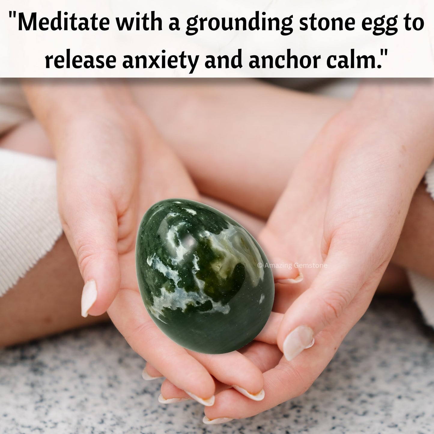 Amazing Gemstone Moss Agate Crystal Yoni Egg, 2 Inches - Premium Crystals and Healing Stones Yoni Egg for Pelvic Floor Health, Natural Healing Crystal Eggs for Meditation and Stress Relief