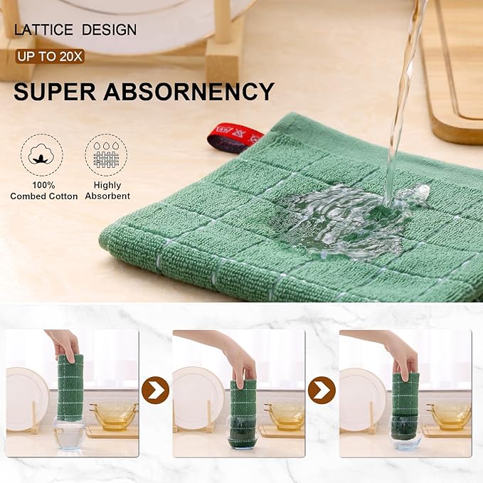 Mordimy 100% Cotton Terry Cloth Dish Cloths, Soft and Absorbent Checkered Dish