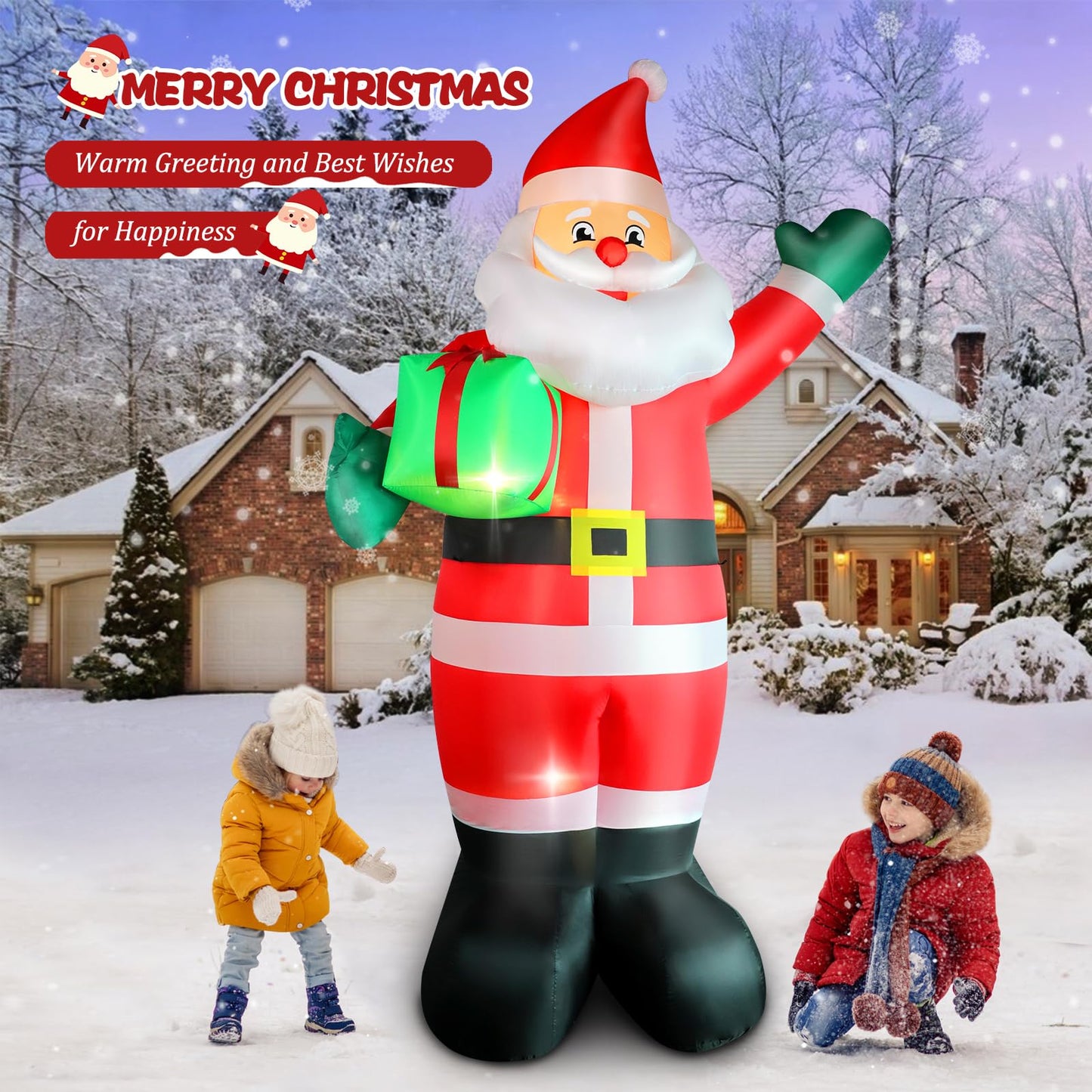 10 FT Christmas Inflatable Santa Claus Outdoor Decorations, Blow Up Santa Claus Holding Gift Box for Xmas Outside Decor, Giant Santa with Bright LED Lights for Yard Patio Garden Lawn Holiday Party