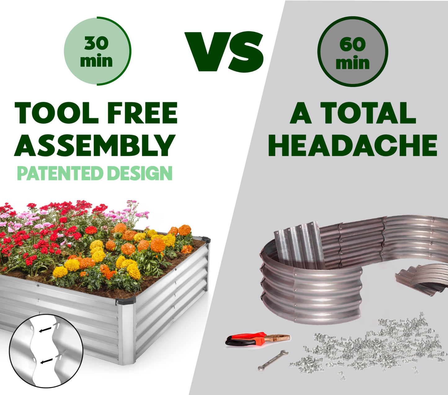 Plant & Plot Galvanized Raised Garden Beds Outdoor // 6×3×1 ft Planter Raised Beds for Gardening, Vegetables, Flowers // Large Metal Garden Box (Silver) // Patented Tool-Free Design