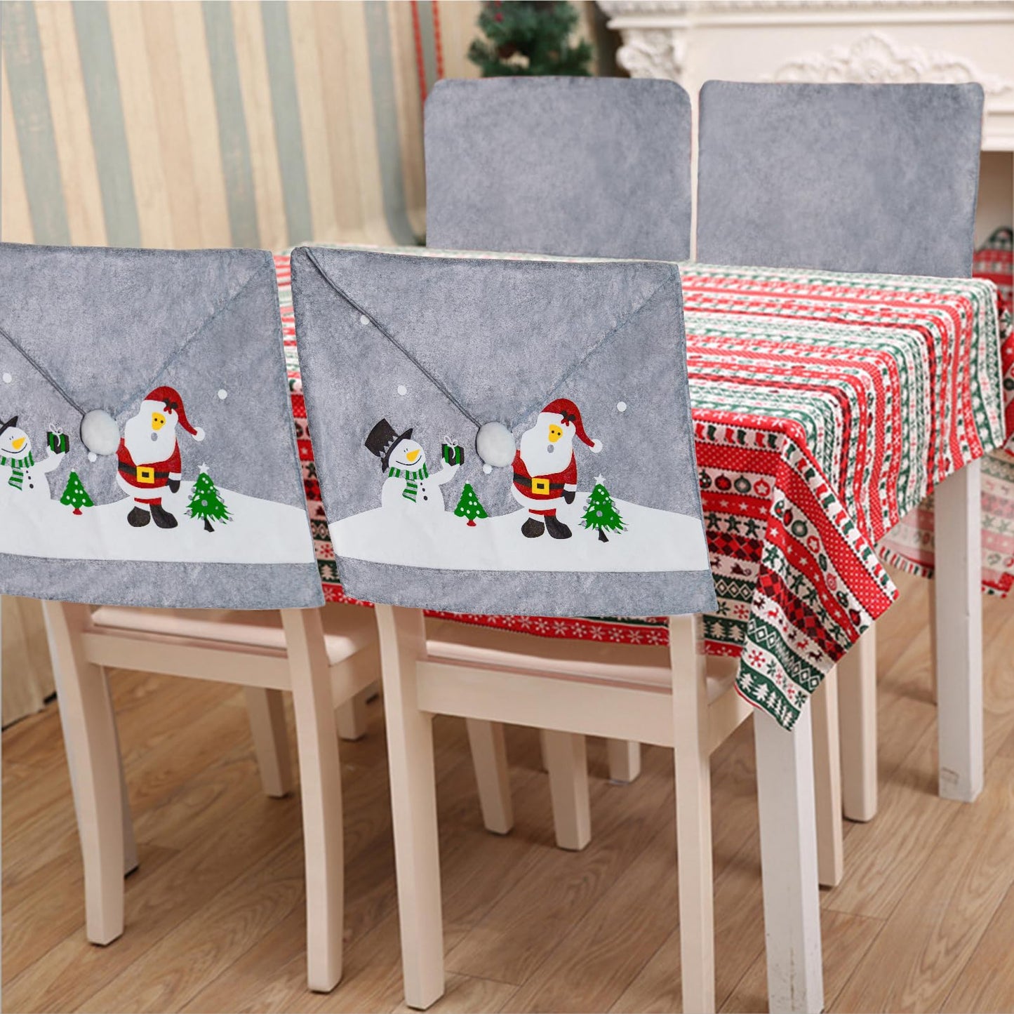 Phedrew 6Pcs Christmas Chair Covers Xmas Dining Chair Slipcovers Santa Hat Chair Back Covers for Christmas Banquet Holiday Festival Decor