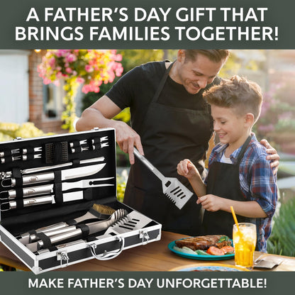 Kaluns Grilling Accessories, Dad Gifts for Fathers Day Grilling Gifts, Heavy Duty Stainless Steel BBQ Grill Tools Set for Outdoor Grill with Aluminum Case and Apron, Dad Birthday Gifts for Men Husband