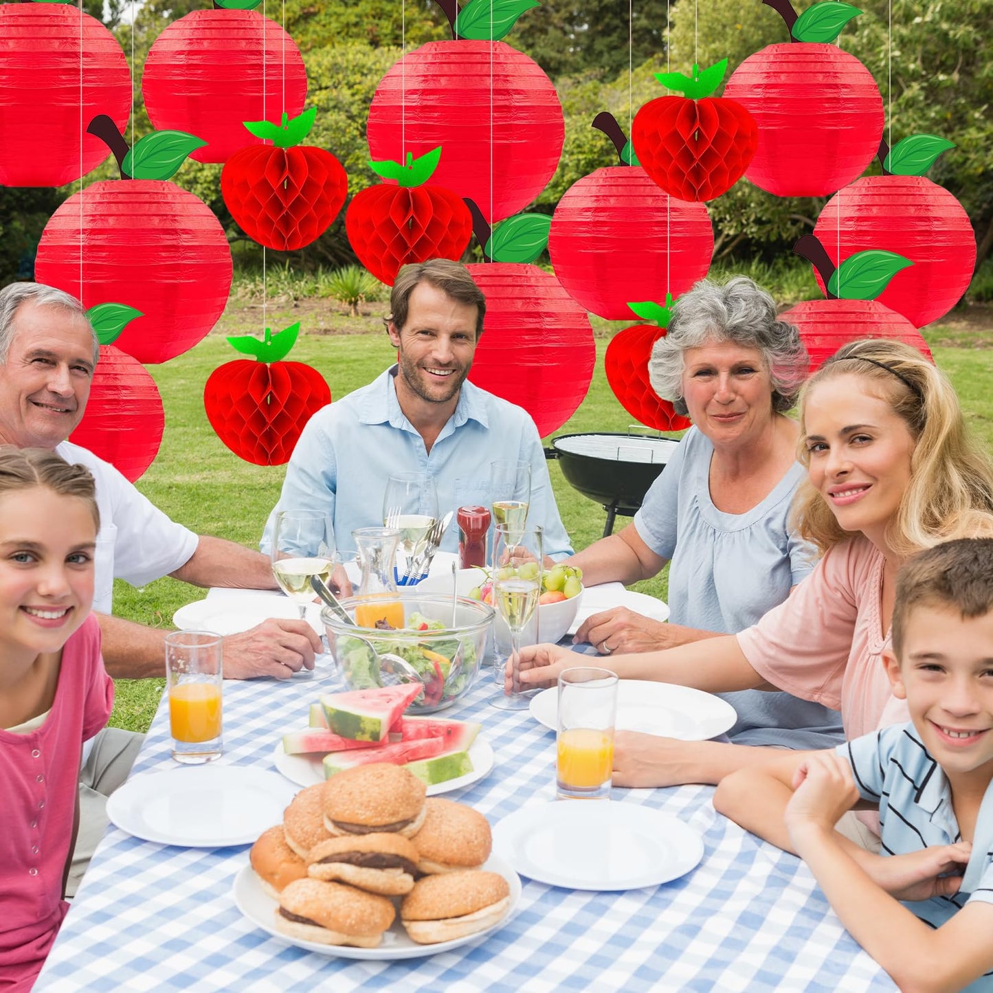 15Pcs Red Apple Paper Lanterns, Apple Decor Hanging Decorations Classroom Home Office Birthday & Fruit Themed Parties