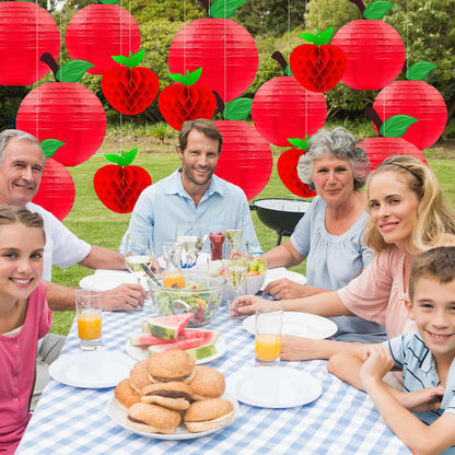 15Pcs Red Apple Paper Lanterns, Apple Decor Hanging Decorations Classroom Home Office Birthday & Fruit Themed Parties