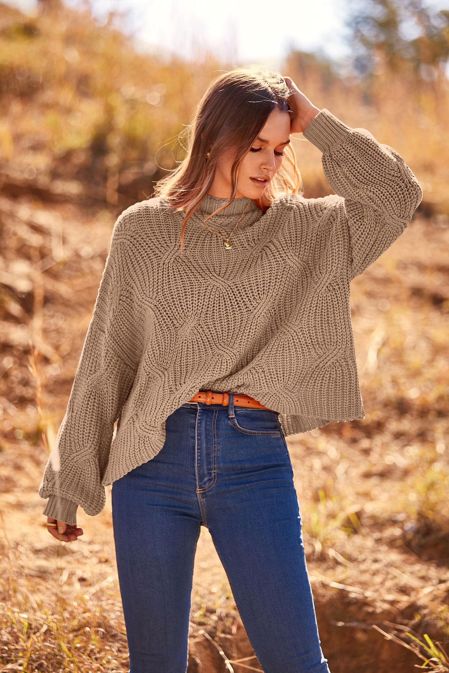 PRETTYGARDEN Women's Fall Oversized Pullover Sweaters Casual Crewneck Long Sleeve Chunky Cable Knit Tops Winter Clothing