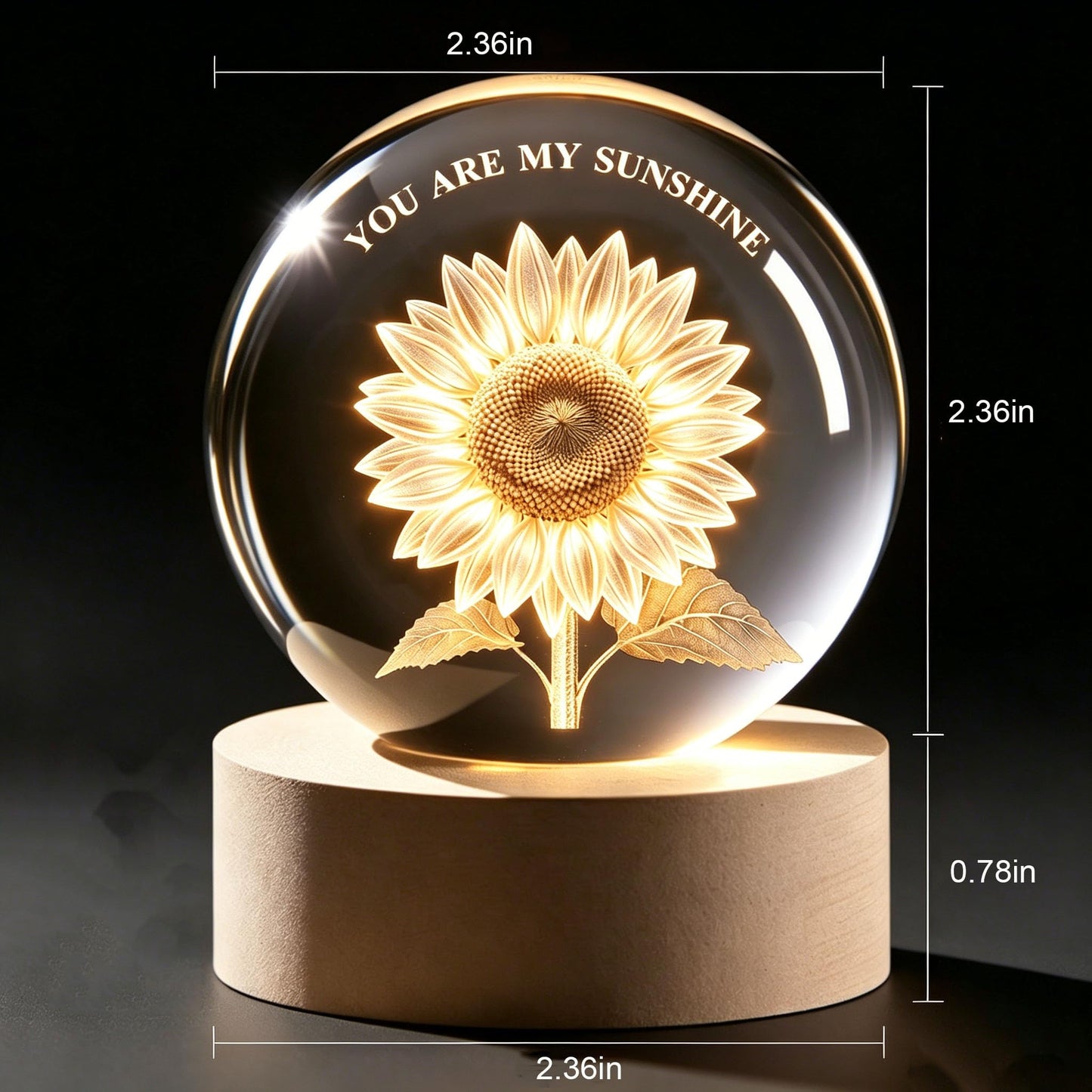 Sunflower Lamp Gifts, 60mm Crystal Ball with Wooden Base, Decorative Paperweight 3D Laser Engrave Home Decor, for Him Her Friendship Coworker Mom Girlfriend Sister Grandma Wife Her Birthday Gift