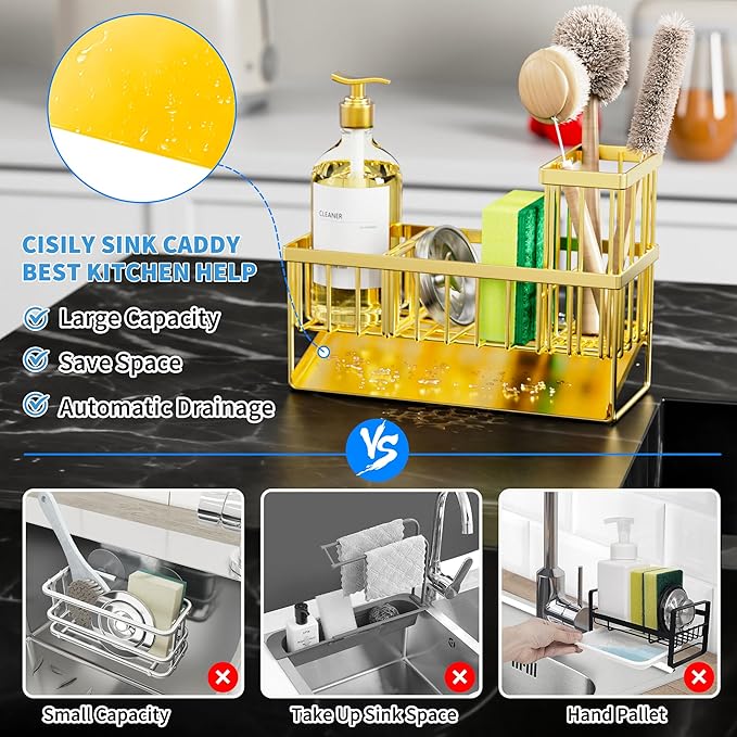 Cisily Gold Kitchen Sink Caddy Organzier