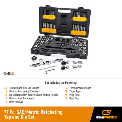 GEARWRENCH 77 Piece SAE/Metric Ratcheting Tap and Die Set -3887