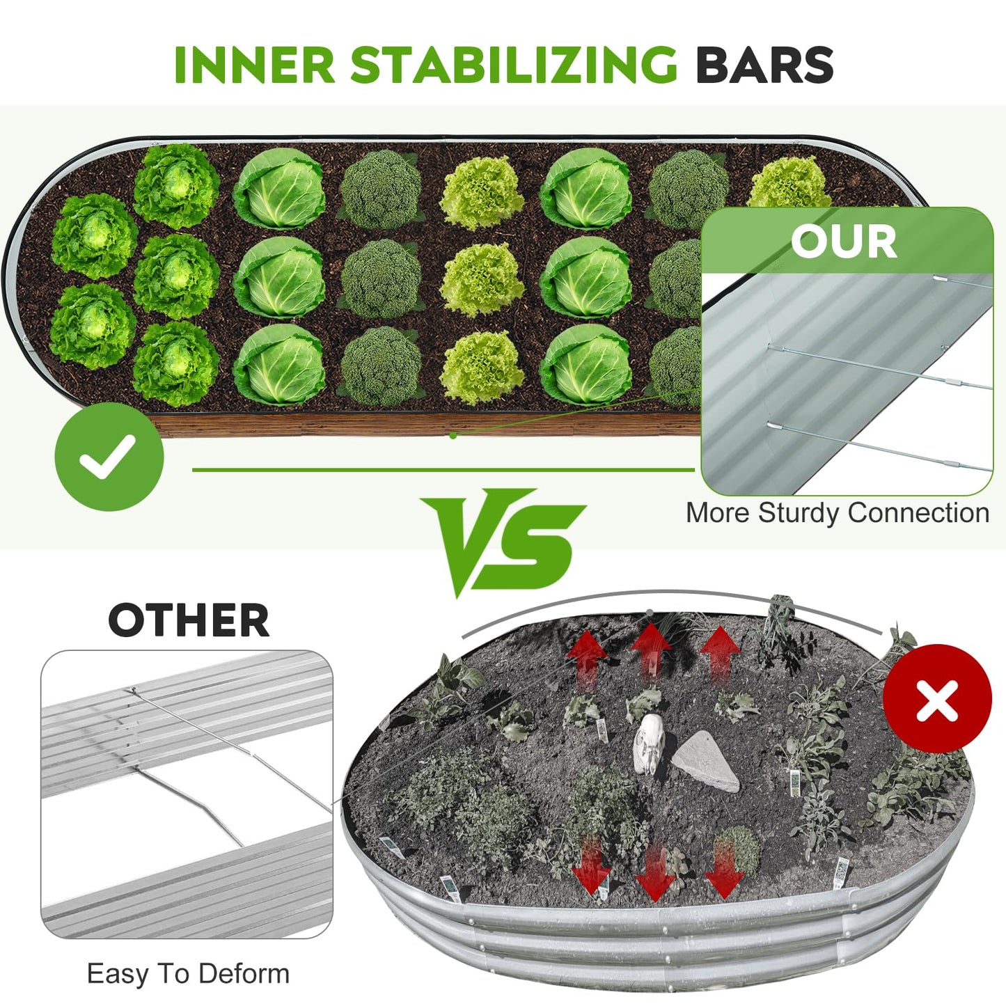 ZORMY Galvanized Raised Garden Bed Outdoor- 8x2x1.4ft Oval Steel Raised Beds for Gardening, Metal Planter Box with Protective Strip and Gloves for Vegetables, Flowers, Fruits(Brown)