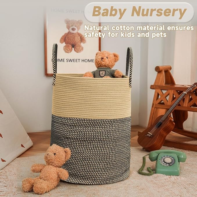 Large Woven Laundry Basket Hamper, 60L Cotton Rope Storage Bin