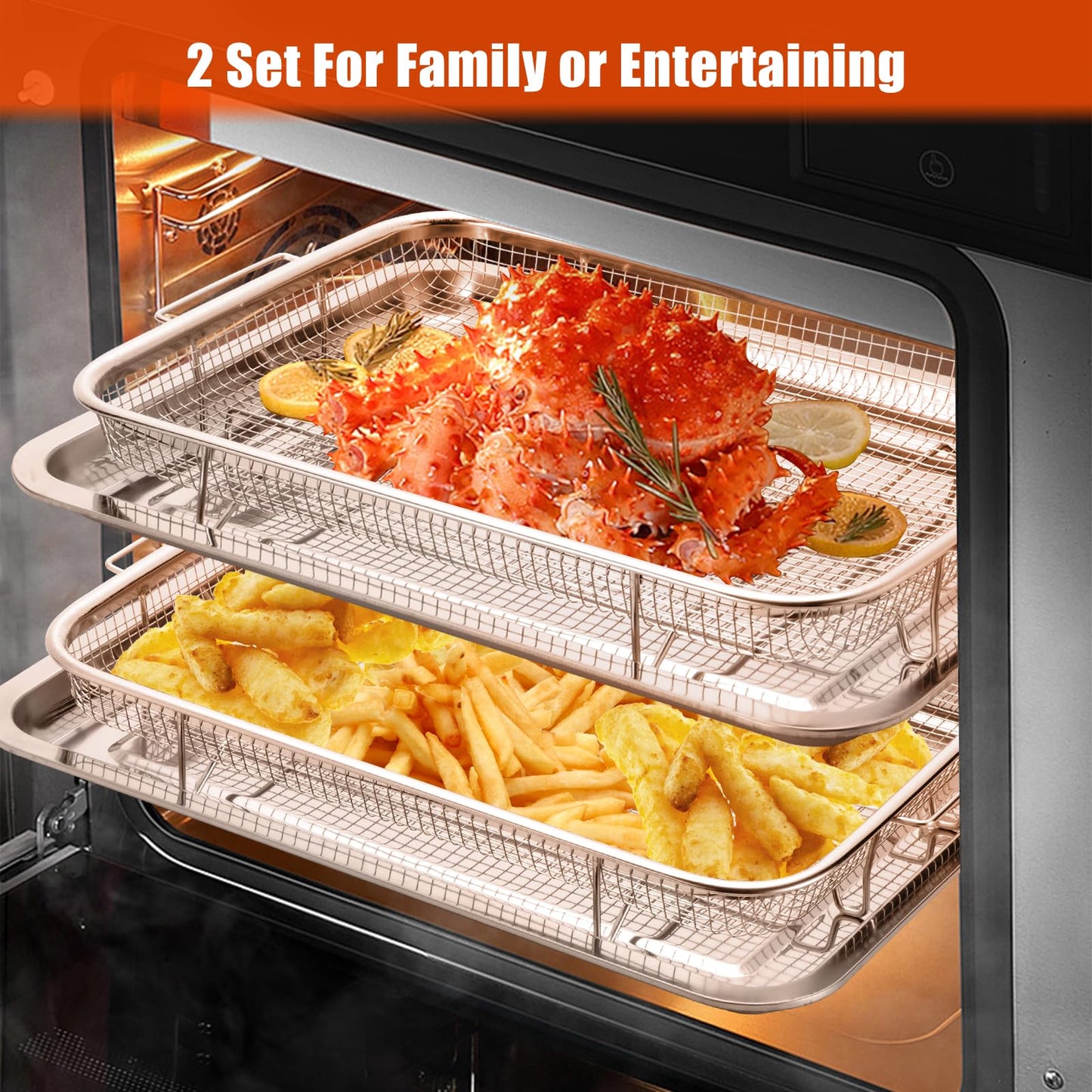 Air Fryer Basket for Oven 15.7"x11.8", 2-Pair Set Large Air Fryer Basket and Tray Stainless Steel Oven Air Fryer Accessories Pan Rack for Cooking Baking and Broiling