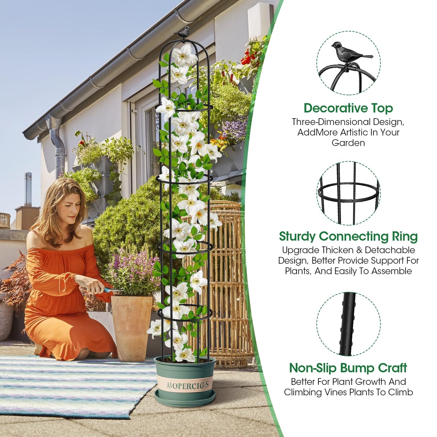 6.2ft Garden Obelisk Trellis for Climbing Plants Rustproof Metal Pipe with Heavy Duty Plastic Coated Garden Outdoor Indoor Potted Plant Support for Clematis Vine Jasmine Support