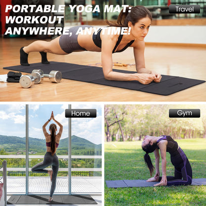 Nuanchu 3 Packs Foldable Yoga Mat Yoga Gift Non-slip Fitness Pilates Mats 6mm Thick with Strap Poe Material 69 x 24 x 0.24" Lightweight Multi-purpose Workout Mats for Exercise Home Travel(Black)