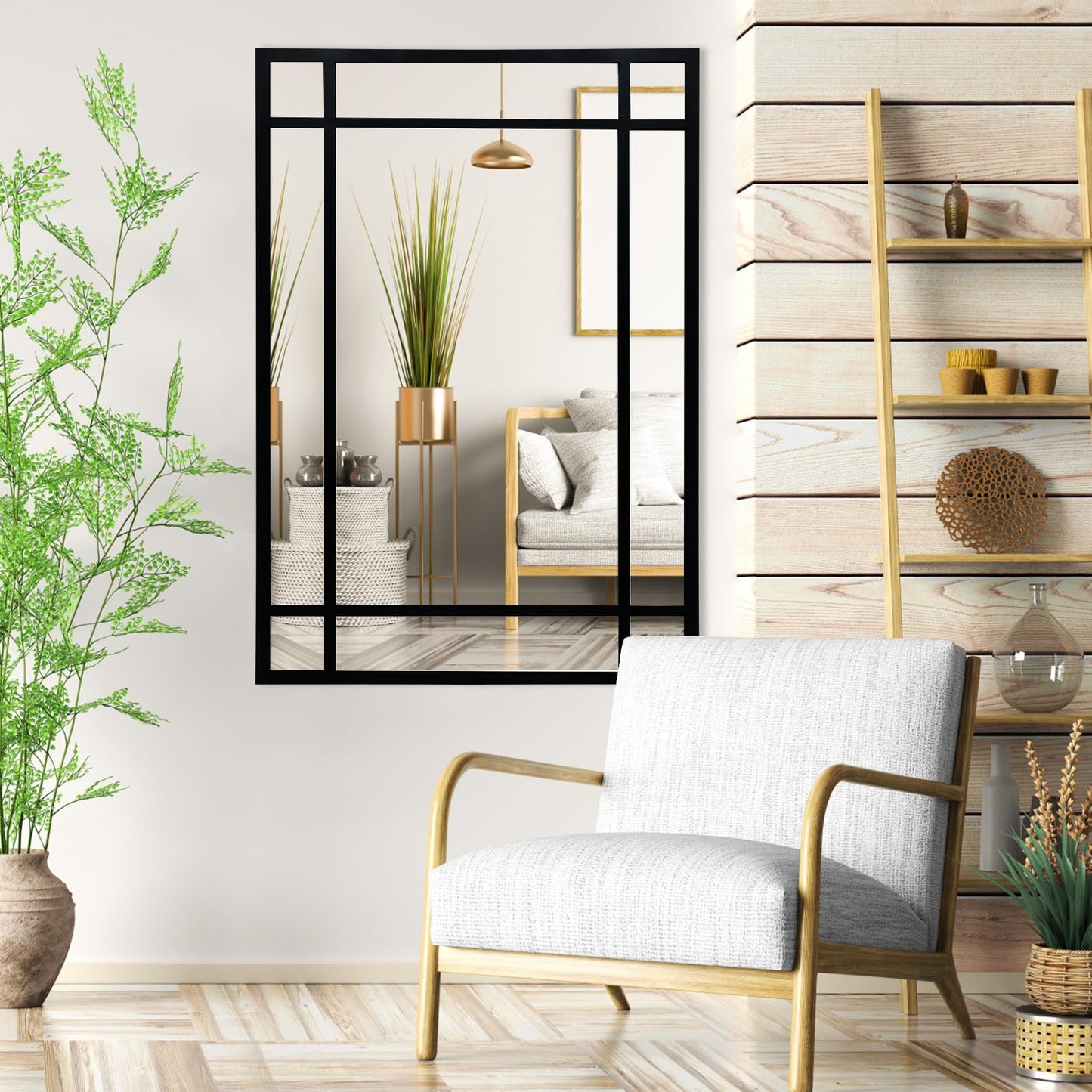 HQiJun Black Rectangle Mirror, Farmhouse Decorative Wall Mirror for Entryway, Living Room, Bedroom, Hallway, Fireplace, Accent Wall Decor (Black1, 39'' x 27'')