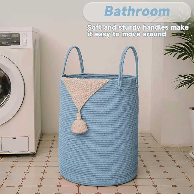 Large Woven Laundry Basket Hamper, 100L Cotton Rope Storage Bin