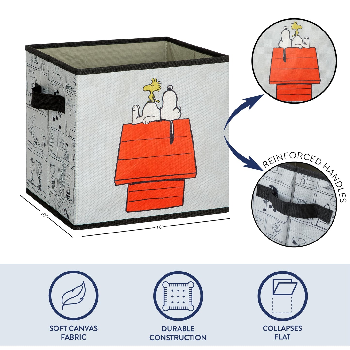 Idea Nuova Storage Cubes for Kids,2 Pack Collapsible Fabric Bins with Handles, Organizer Boxes for Bedroom, Playroom & Nursery,Peanuts