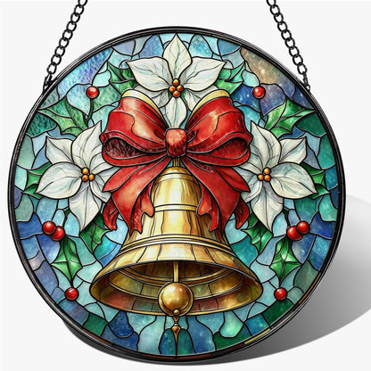Stained Glass Window Hanging, 7.8 Inch Christmas Bell Suncatcher, Sun Catchers for Window Ornament, Festive Holiday Window Decor, Gifts for Christmas, New Year, Thanksgiving, Housewarming