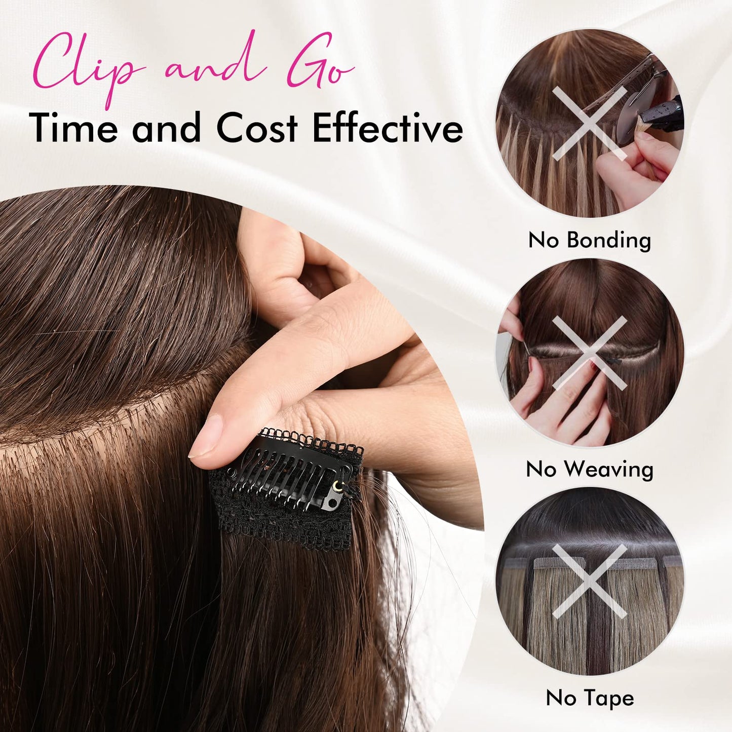 Hair Extensions, REECHO Blonde Clip in Hair Extensions 24" Thick Long Loose Waves hair extensions HE002 Invisible Lace Weft Natural Soft Hairpieces for Women ¨C Platinum Blonde