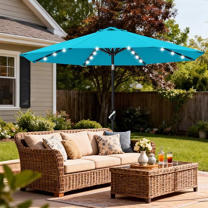 ABCCANOPY Durable Solar Led Patio Umbrellas with 32LED Lights 11FT (Turquoise)