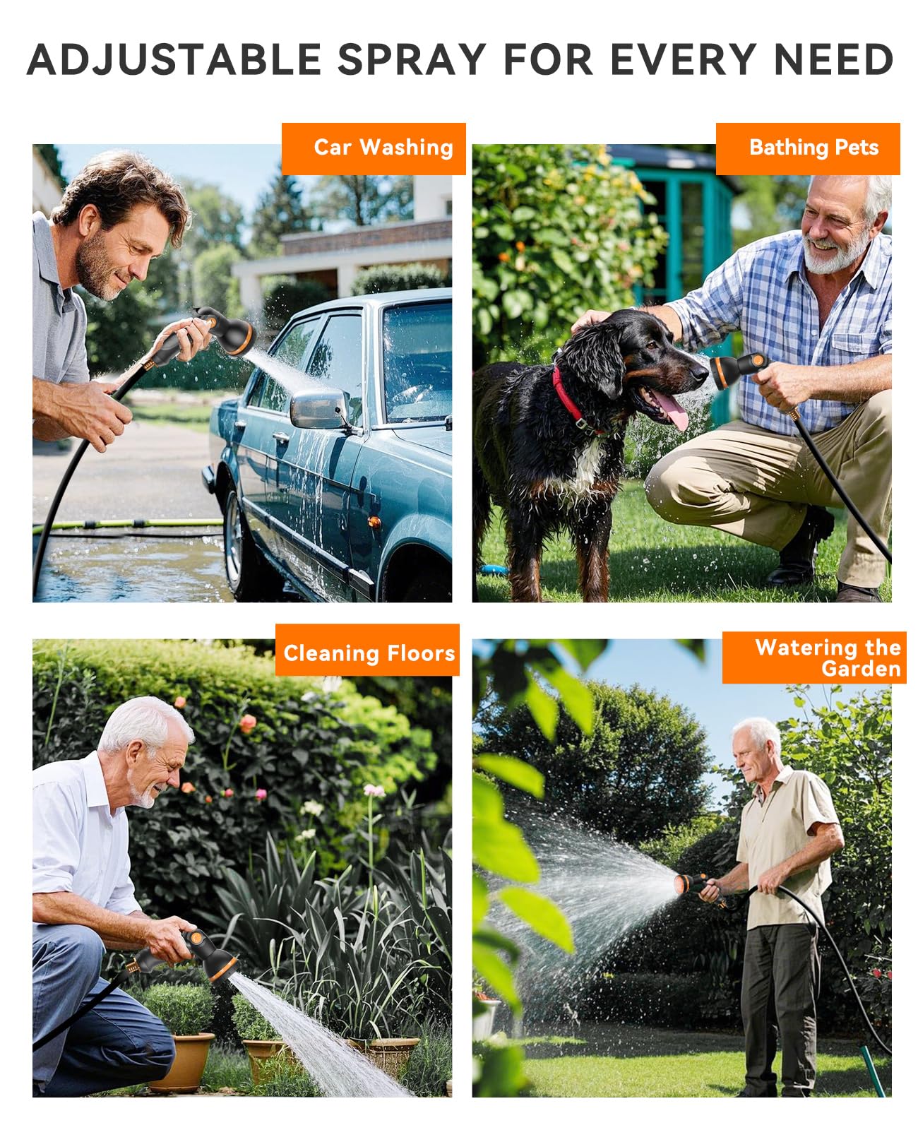 SUNPOW Retractable Garden Hose Reel 1/2 Inch x 33ft - Wall Mounted Hose Reel with 3/4 Inch Brass Fittings & 10-Pattern Nozzle - Auto Rewind System, Any Length Lock, 180° Swivel Bracket