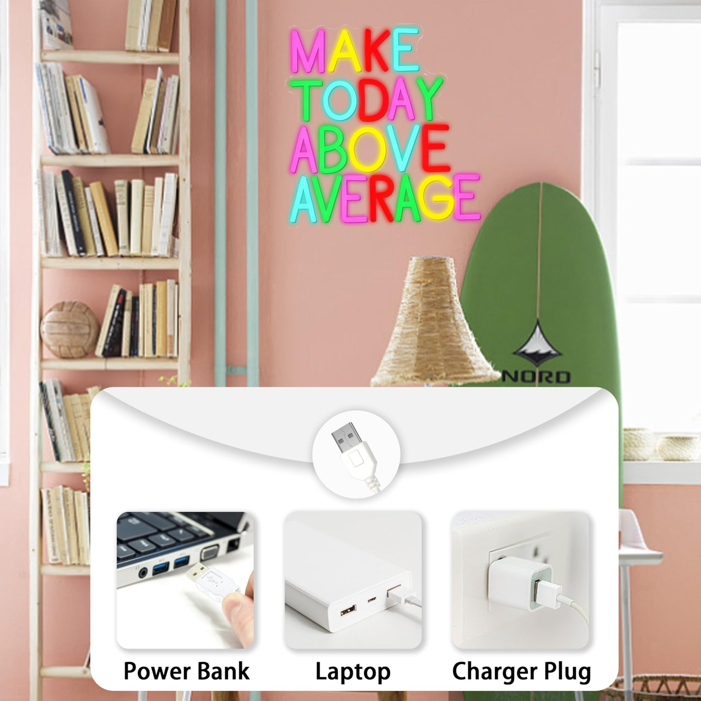 AEHEMNGZ Make Today Above Average Neon Sign USB Positive Aspiring Neon Light for Wall Decor Led Motivational Neon Sign for Classroom Office Library Home Wall Decor(12.5 * 12.2 In)