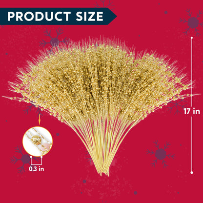 Joiedomi 24 Pcs Christmas Tree Berry Stem (Gold), Decorative Bead Sticks, Glittery Twigs, Picks, Branches for Christmas Tree, Small Vase, Holiday, Wedding, Party (17 Inches, Gold)