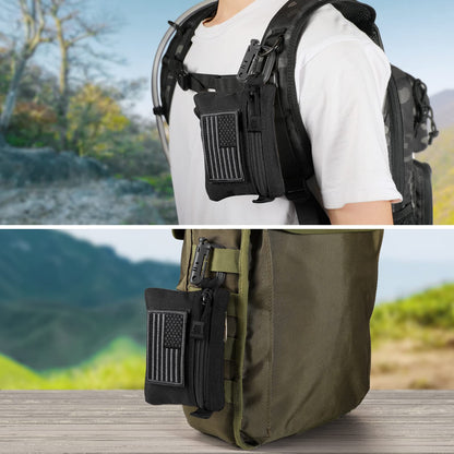 FRTKK 2 Pack Tactical Compact EDC Pouches, Military Molle Utility Pouch Organizer Pouch, Coin Purse Keychain Pocket Credit Card Holder Waist Pack (Black 3)
