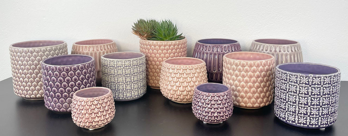 Nordring Stoneware Flower Pot – 6’’ Seasalt Planter with Polka Dots – Modern Ceramic Pot with Crackle Glaze – No Drainage Holes – Holds 5’’ Indoor Plant
