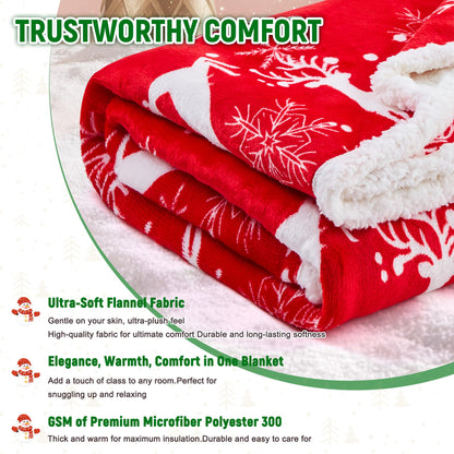 NORD ECO Christmas Throw Blanket, Christmas Decorations Gifts for Women, Sherpa Flannel Fleece Winter Holiday Blanket, Fluffy Cozy Soft Christams Throws for Couch Sofa Bed, Reindeer Stars, 50" X 60"