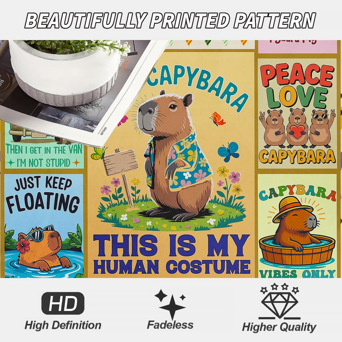 XSMEI Capybara Throw Blanket, Funny Quotes Cartoon Design, Soft Cozy Fleece Blanket for Couch Bed, 60 x 80 Inches