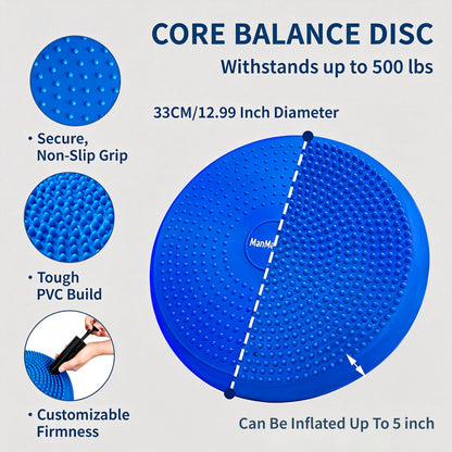 Wobble Cushion Balance Disc, Extra Thick Sensory Pad for Kids & Adults, Flexible Seating Core Strength Trainer for Posture Correction, Desk, Yoga & Stability Workout with Pump