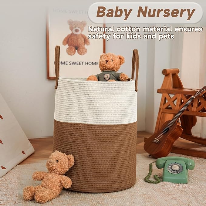 Large Woven Laundry Basket Hamper, 80L Cotton Rope Storage Bin