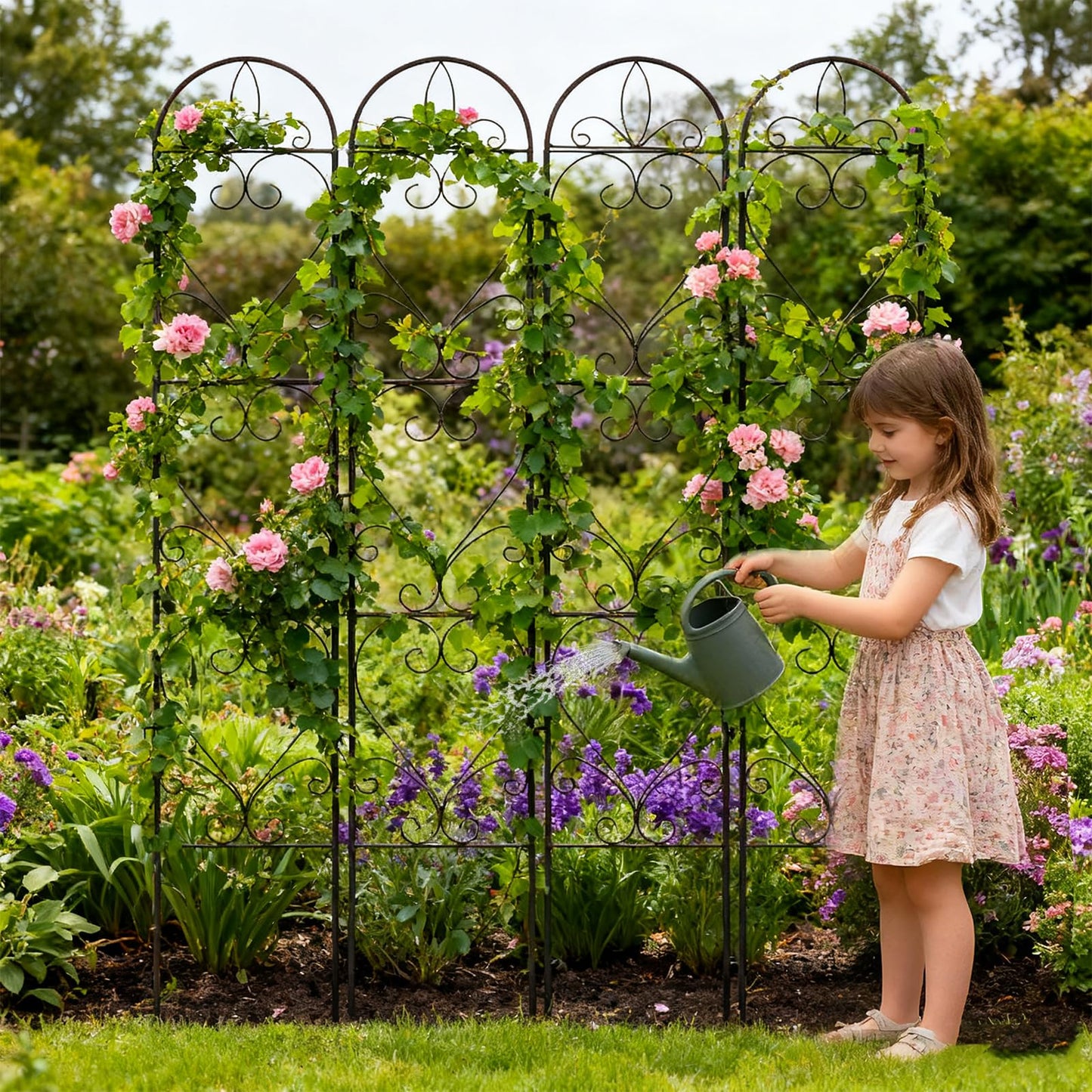 XYCCRX 4PCS Metal Garden Trellis for Climbing Plants Outdoor, Heavy-Duty Cucumber Tomato Trellis for Raised Garden Bed, Decorative Wrought Iron Trellis Arch for Wedding Party Decor