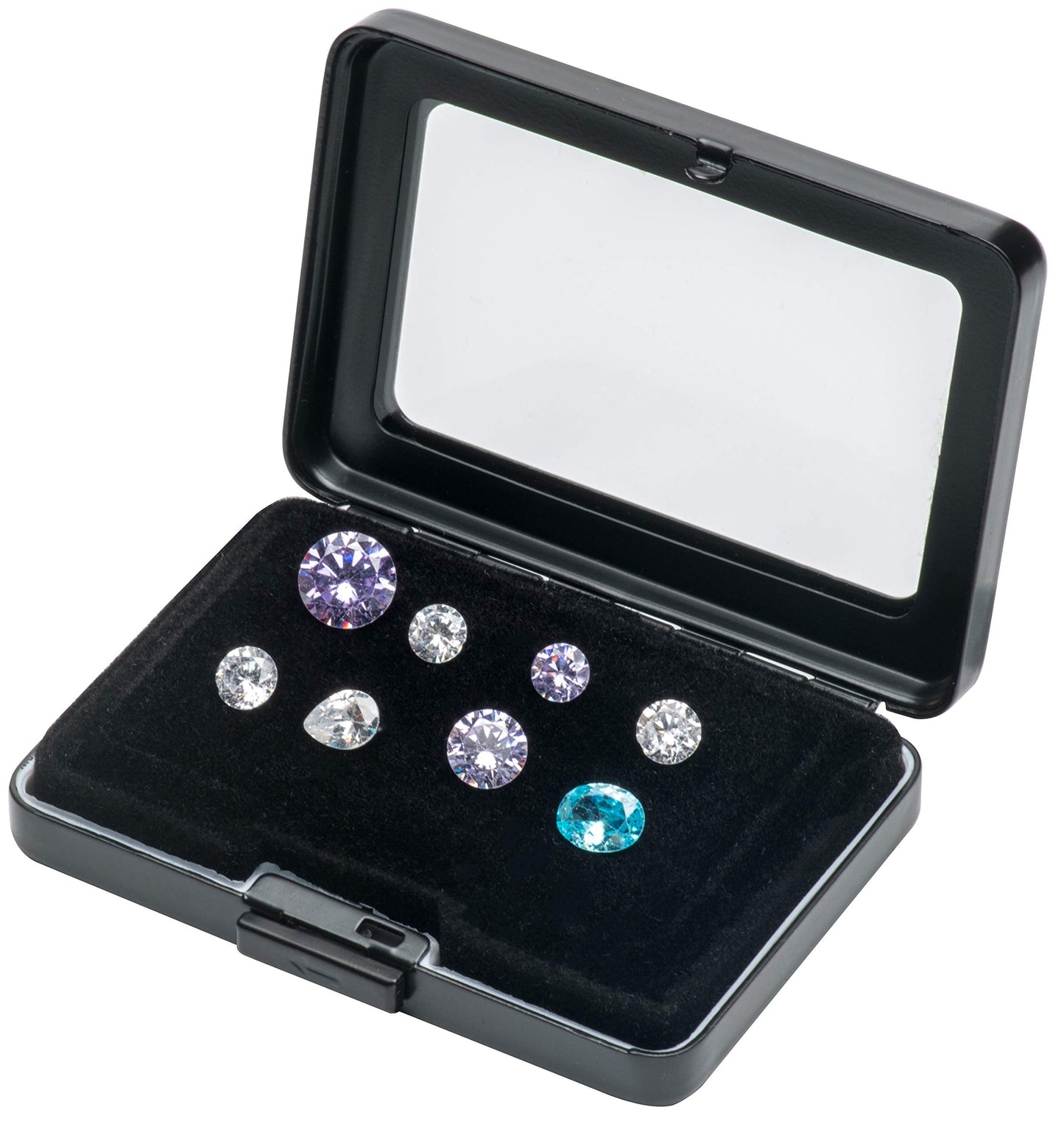 Giftop Glass Top Loose Diamond or Gemstone Display Box Case Holder Show Container Metal (Black Large Rectangle)
