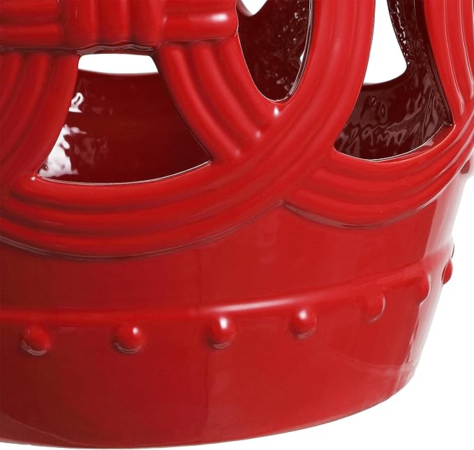 JONATHAN Y TBL1022C Lucky Coins 16" Chinese Ceramic Drum Indoor/Outdoor Garden Stool Bohemian, Coastal, Cottage, French Country, Traditional, for Living Room, Garden Room, Patio, Matte Red