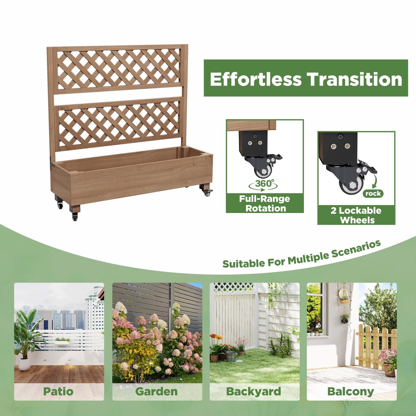 Raised Garden Bed with Wheels Outdoor, Large Garden Planter Box Tomato Flower Pots with Standing Diamond Lattice Trellis for Vegetables Vines Herbs Fruits & Climbing Plants (Grid Upright Trellis)